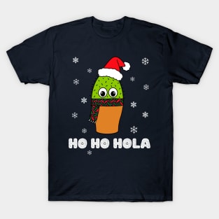 Ho Ho Hola - Cute Cactus With Christmas Scarf T-Shirt